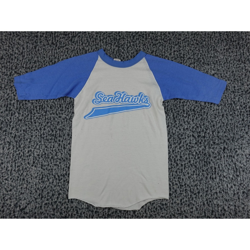 Russell Athletic Baseball Shirt Youth M Gray Blue SeaHawks Raglan Vintage 3/4